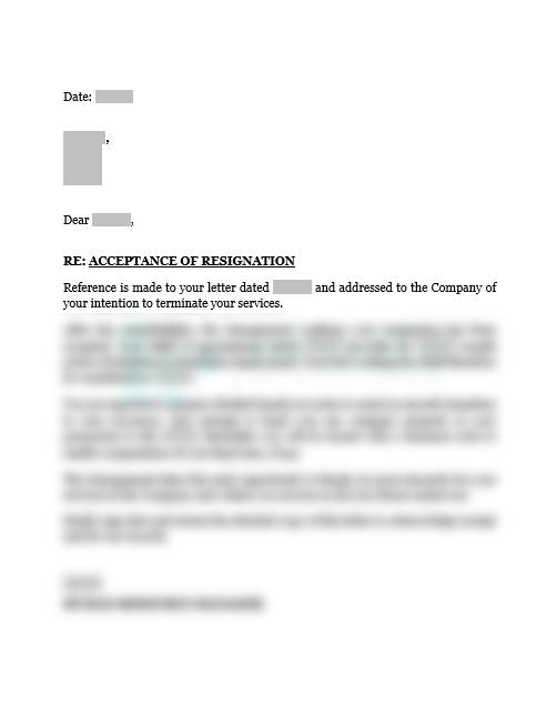 Acceptance of Resignation Letter