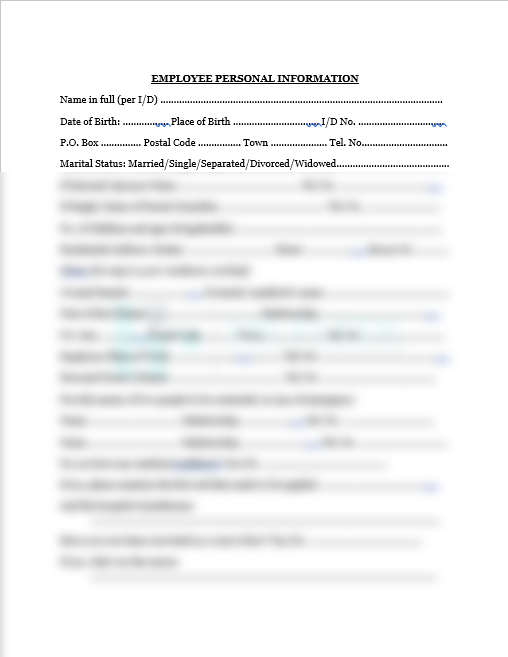 Employee Personal Information Form