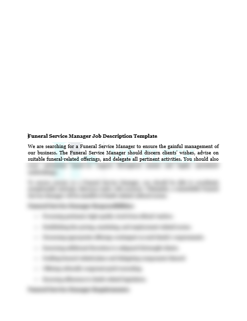 Funeral Service Manager Job Description HRFLEEK