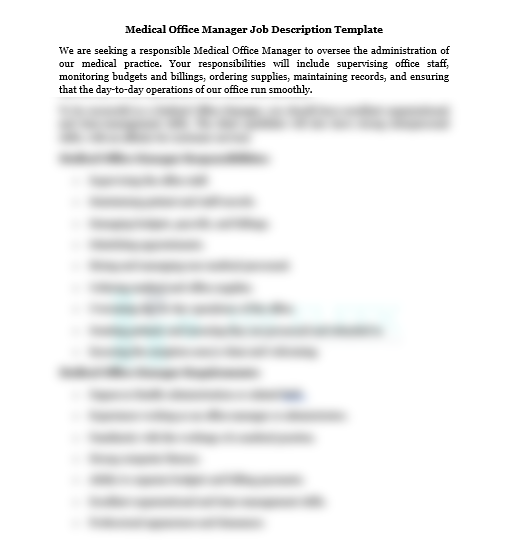 Medical Office Manager Job Description