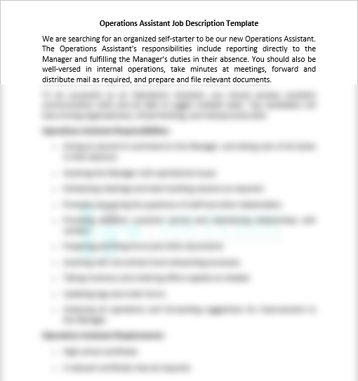 Operations Assistant Job Description HRFLEEK