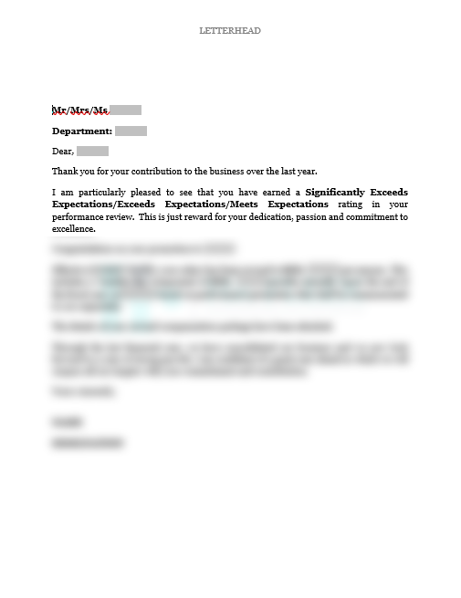 Performance Appraisal Letter - Expectations met